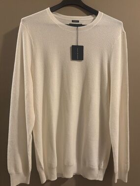 Joseph Abboud Cream Waffle-Knit Crewneck Shirt